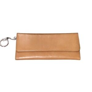 HOBO Leather Trifold Wallet Tan Brown Camel Key Chain Zip Pocket Card Slots